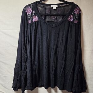 Style & Co. Black Top with Purple Floral Detail